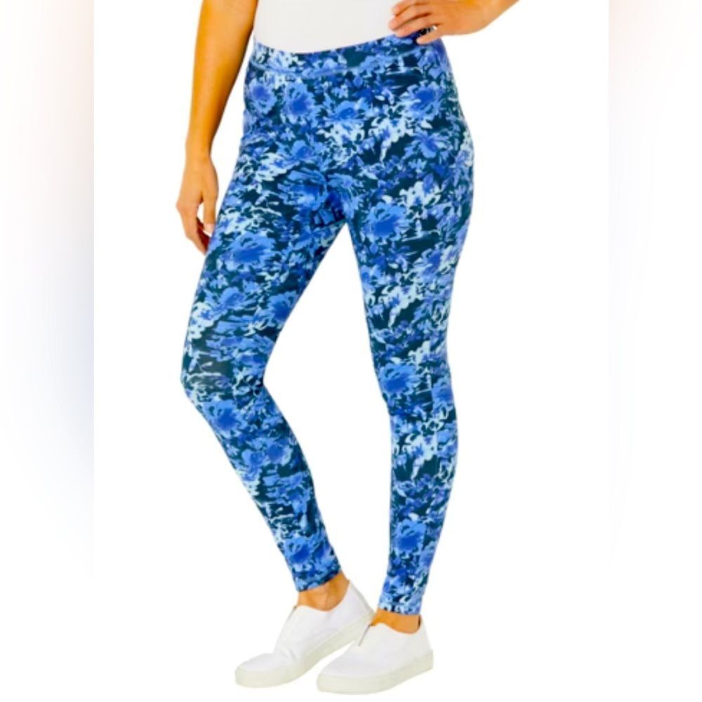 Catherines Women's Plus Size Knit Legging, Navy Watercolor Floral, Size 1X 18/20